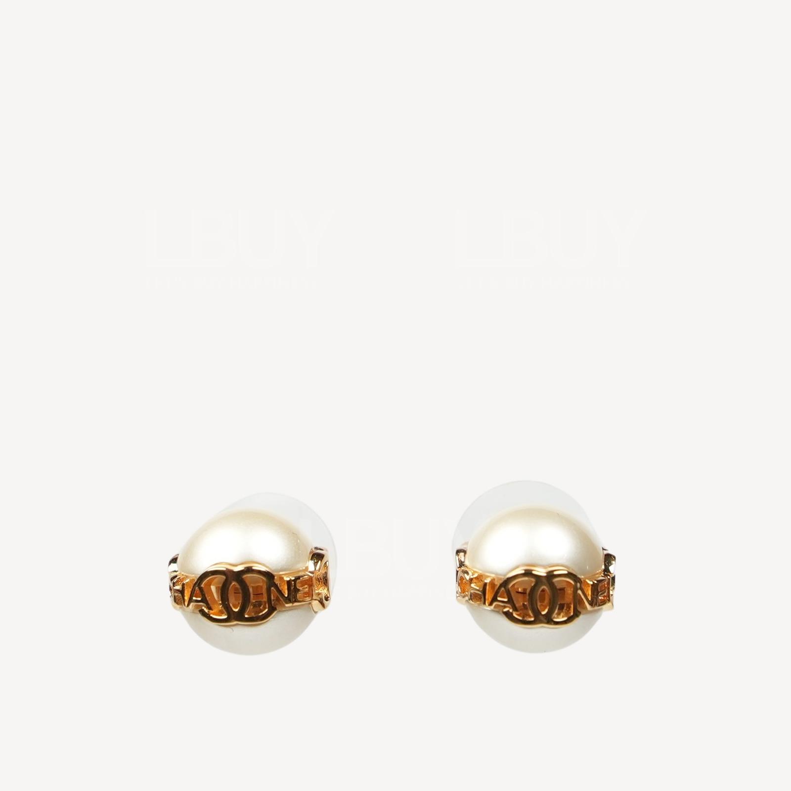 Chanel Gold Logo Pearl Earrings ABB595