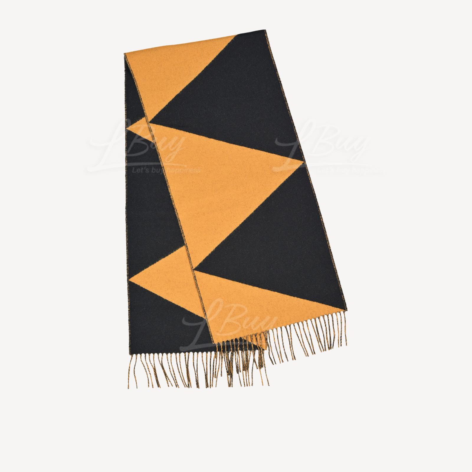 Hermes Casaque Zig Zag Muffler Noir Ocre Doré