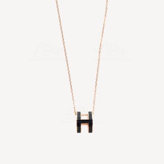 Hermes Pop H Necklace 1C Bleu Abysse with Rose Gold Plated Hardware