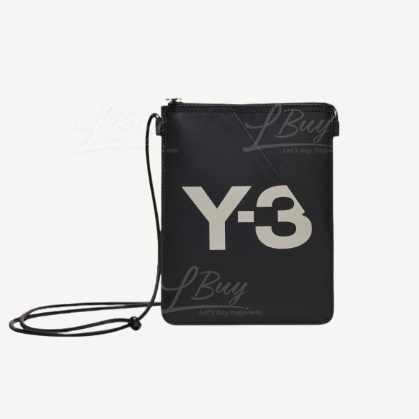 Y-3 白色Logo皮革斜揹袋手機袋 黑色 JE2012