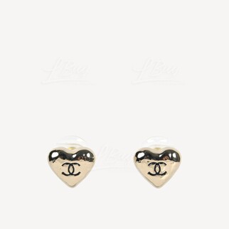 Chanel Gold Heart Shape CC Logo Earrings AB7509