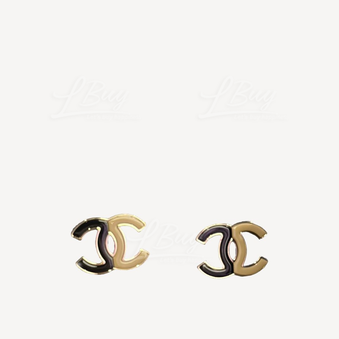 Chanel 黑色併奶茶色CC logo Earrings