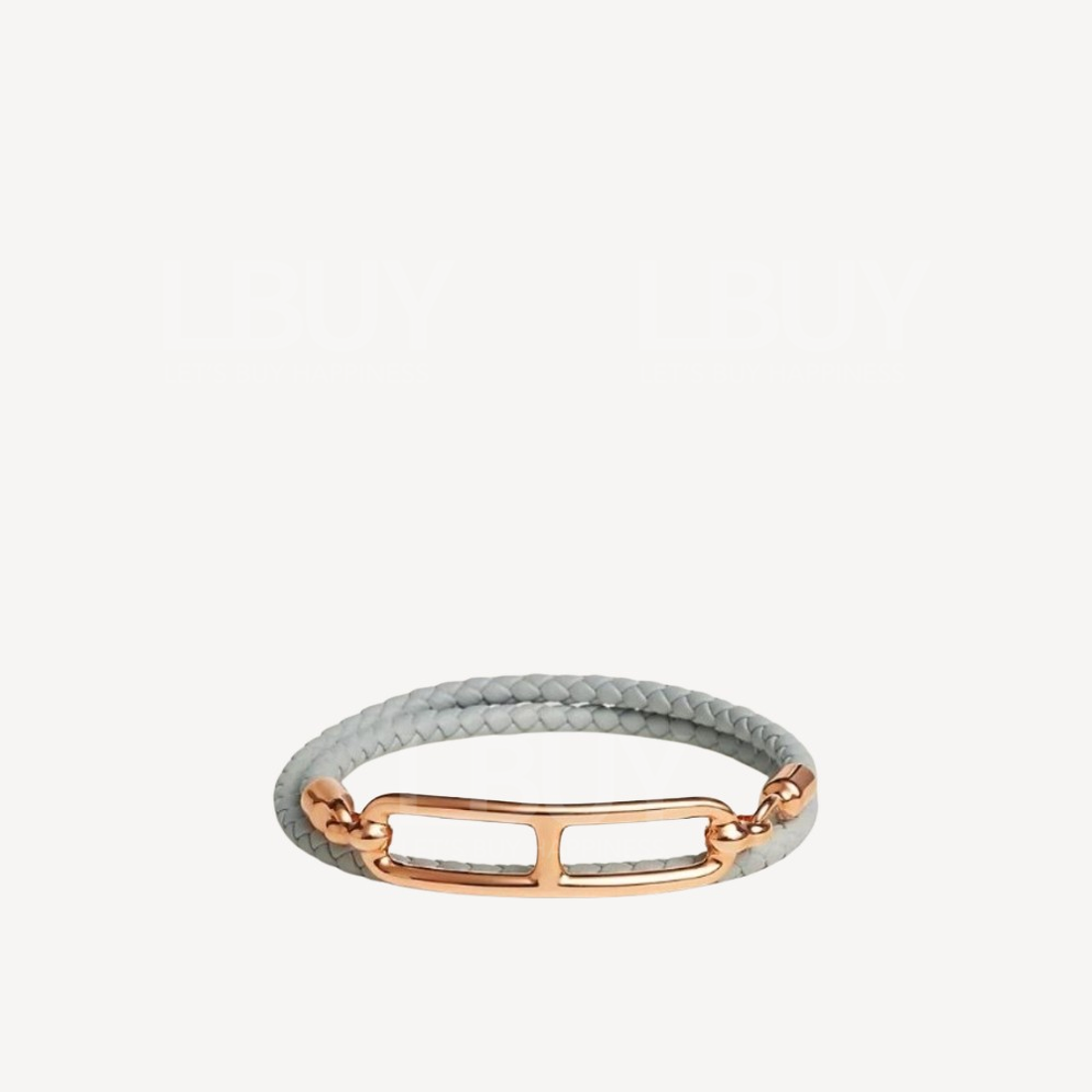 Hermes Roulis Double Tour Bracelet 皮革编织双圈猪鼻手带 冰川蓝色配玫瑰金扣