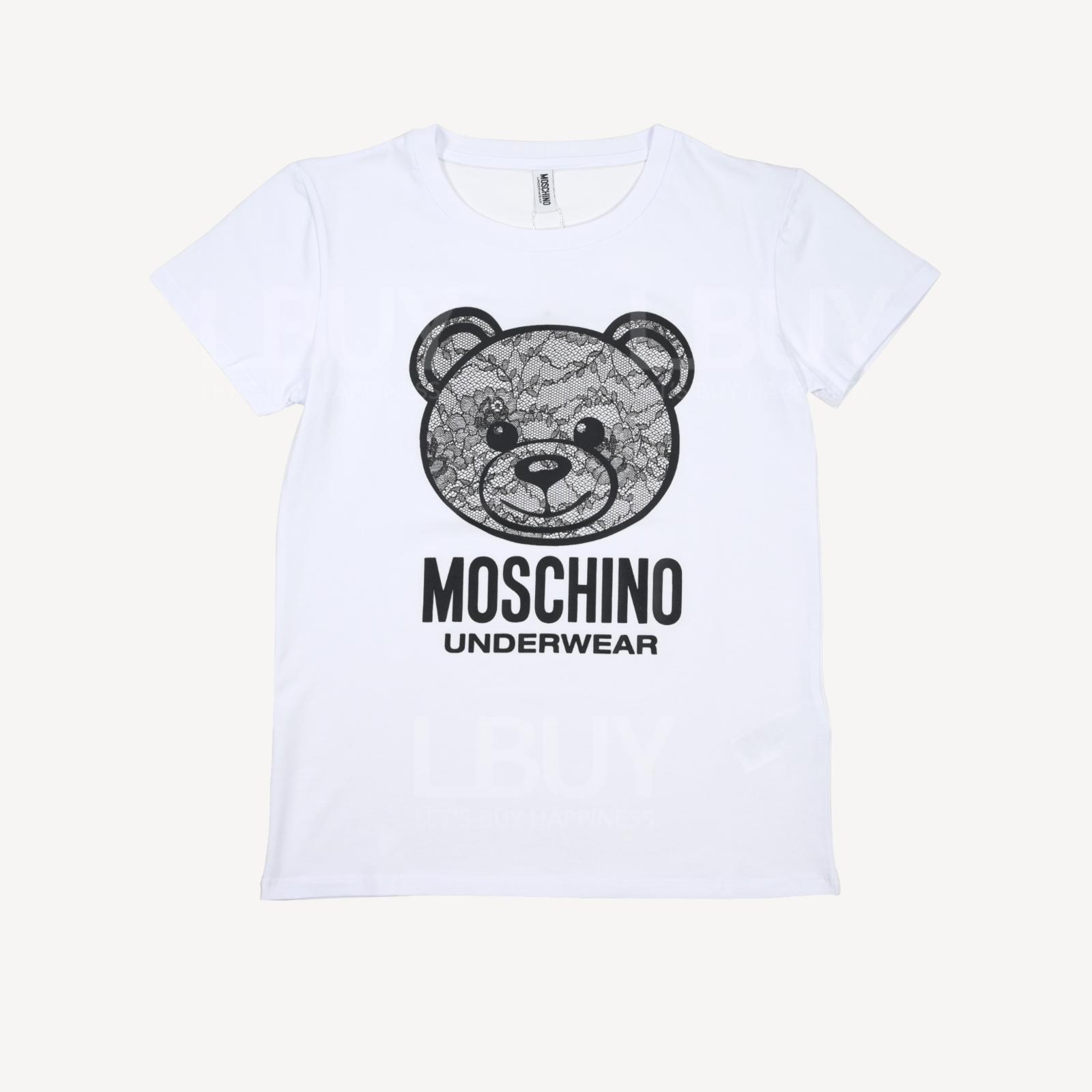 Moschino Underwear 蕾絲印花泰迪熊Logo 短袖T恤 白色