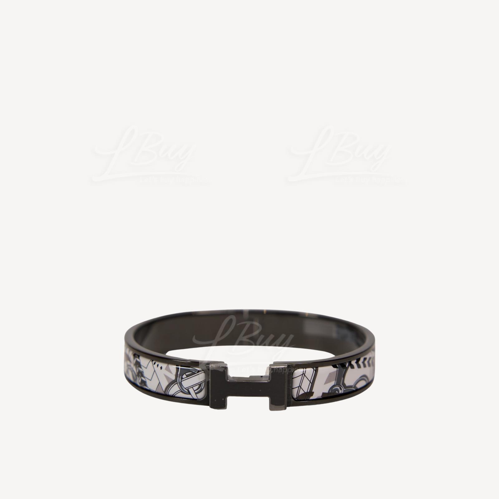 Hermes Clic HH Panoplie Equestre Imprimeur Fou So Black Bracelet 手镯 手鈪 黑白马鞍图纹印花配黑色