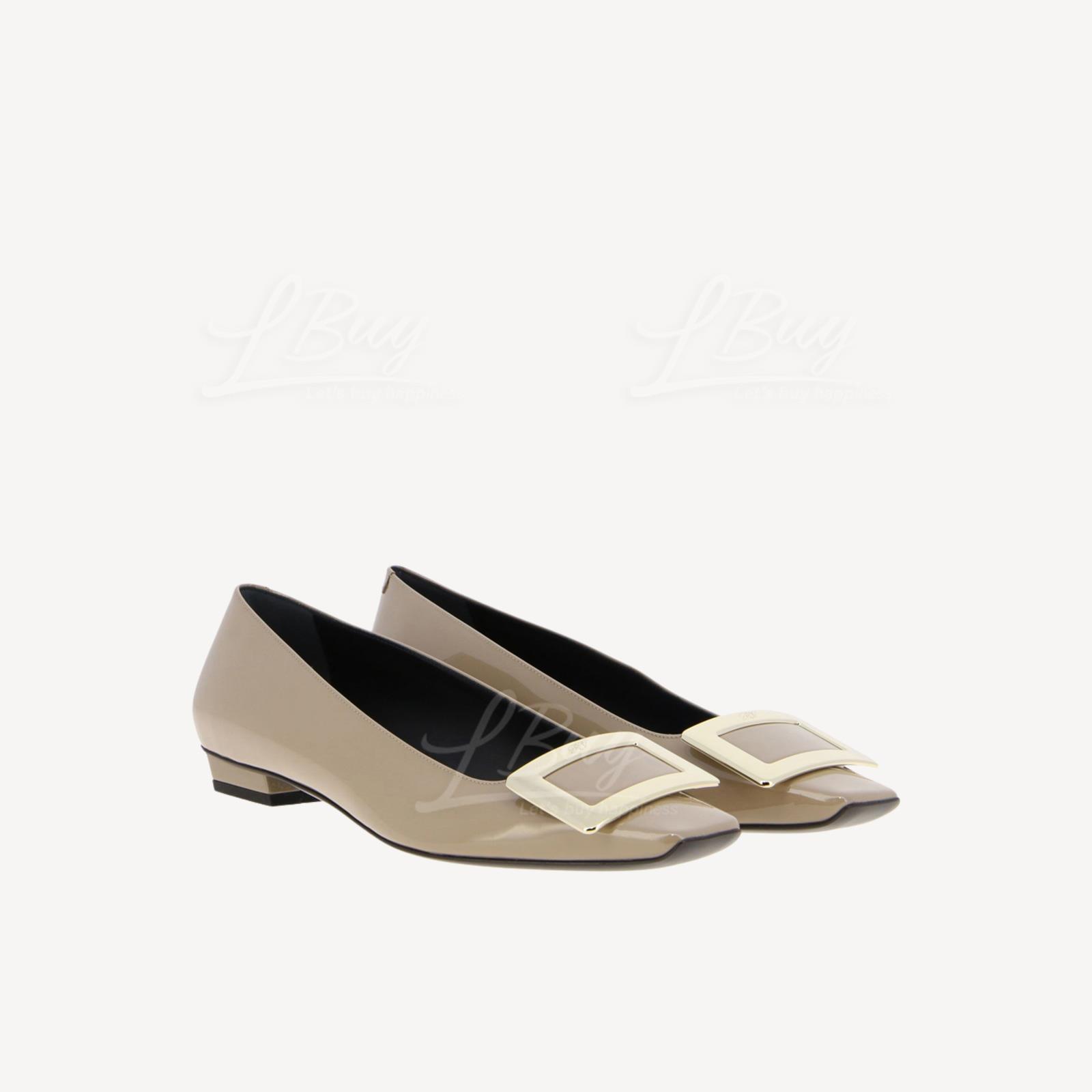 Roger Vivier Belle Vivier 漆皮淡金方扣單層皮鞋 灰色