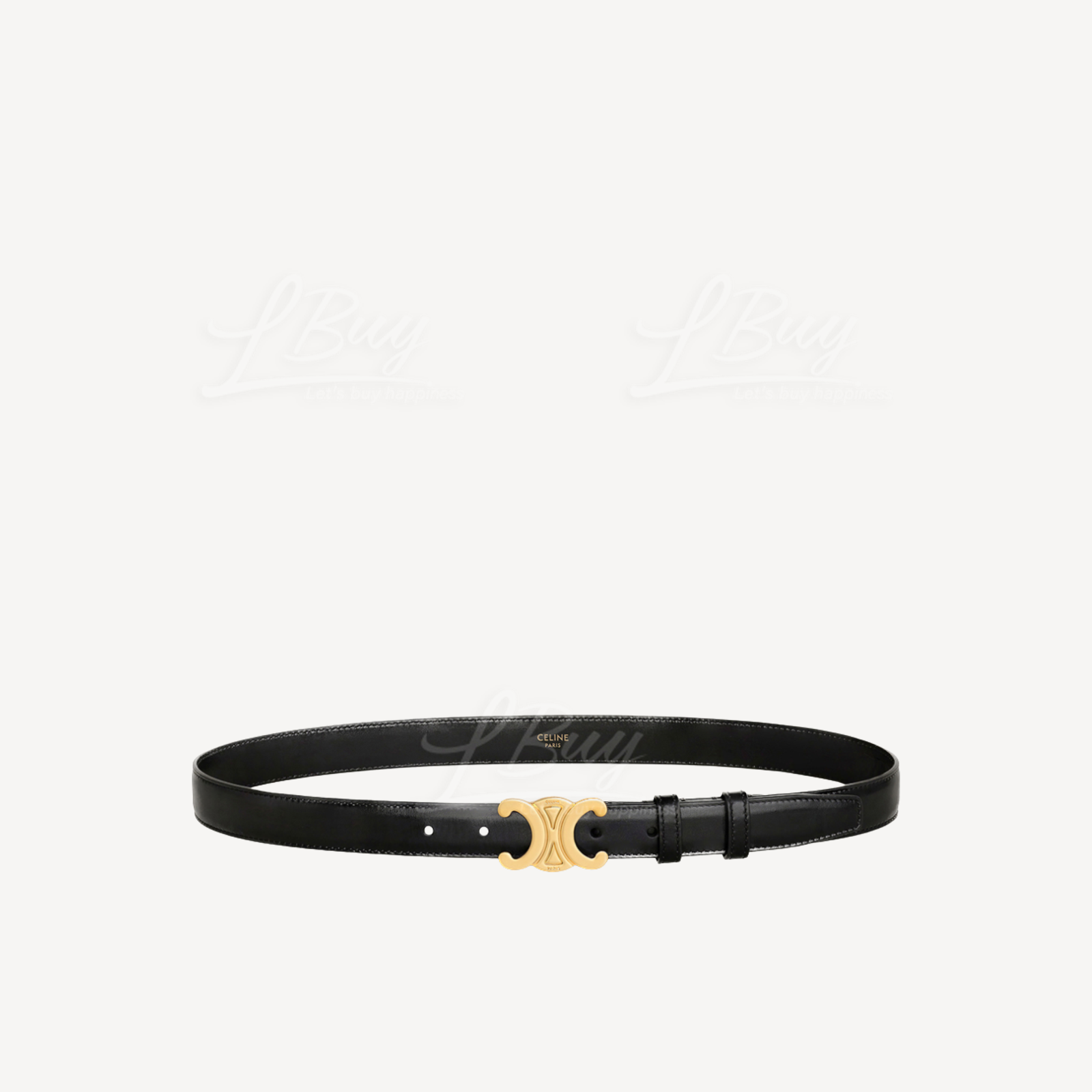 Celine 平滑小牛皮Triomphe皮帶 黝黑色 金扣