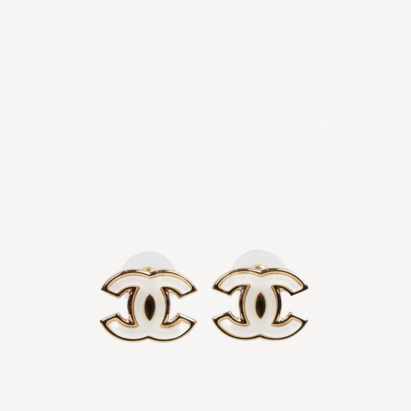 Chanel 白色CC Logo金色耳环 ABC281
