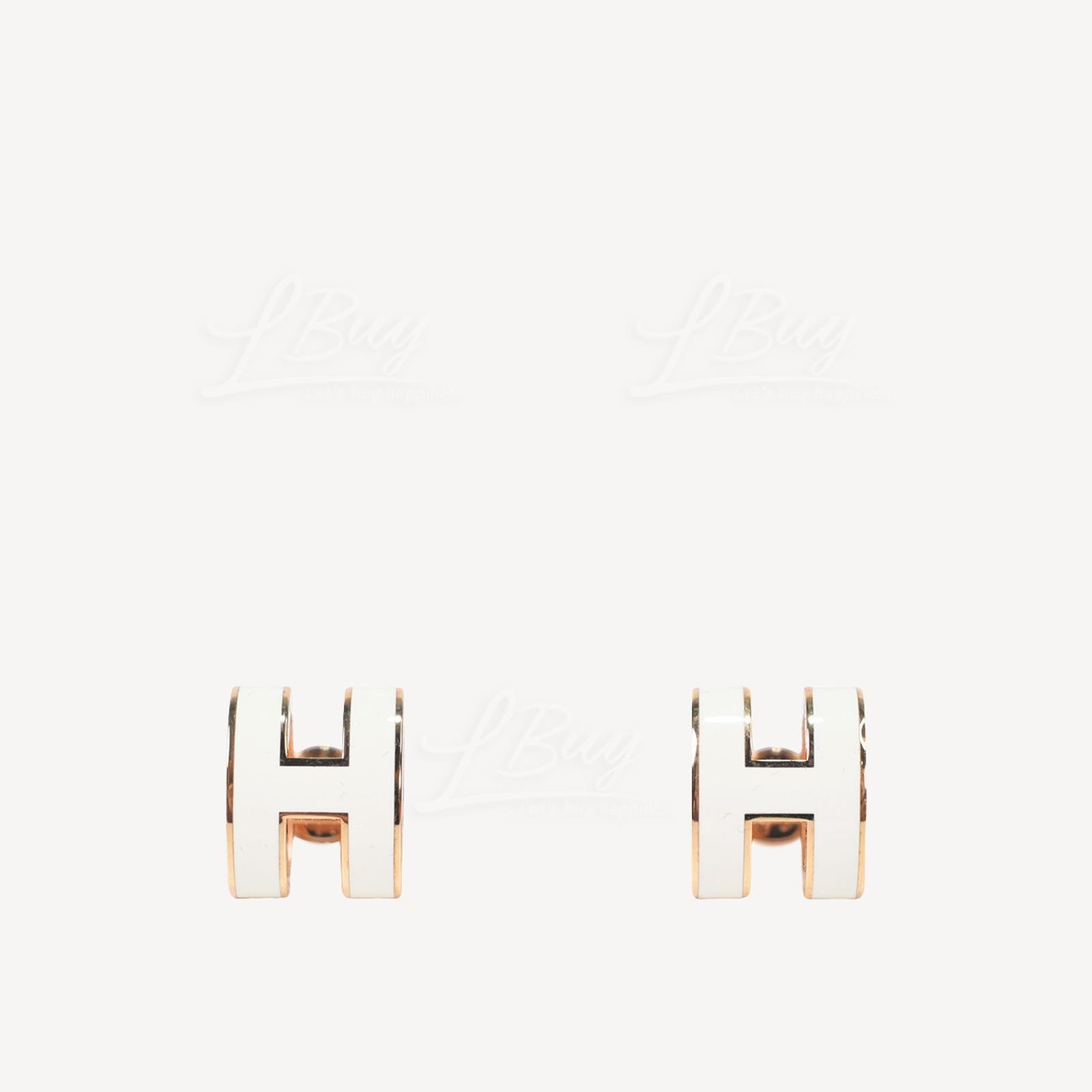 Hermes Pop H Earrings White with Rose Gold Plated Hardware