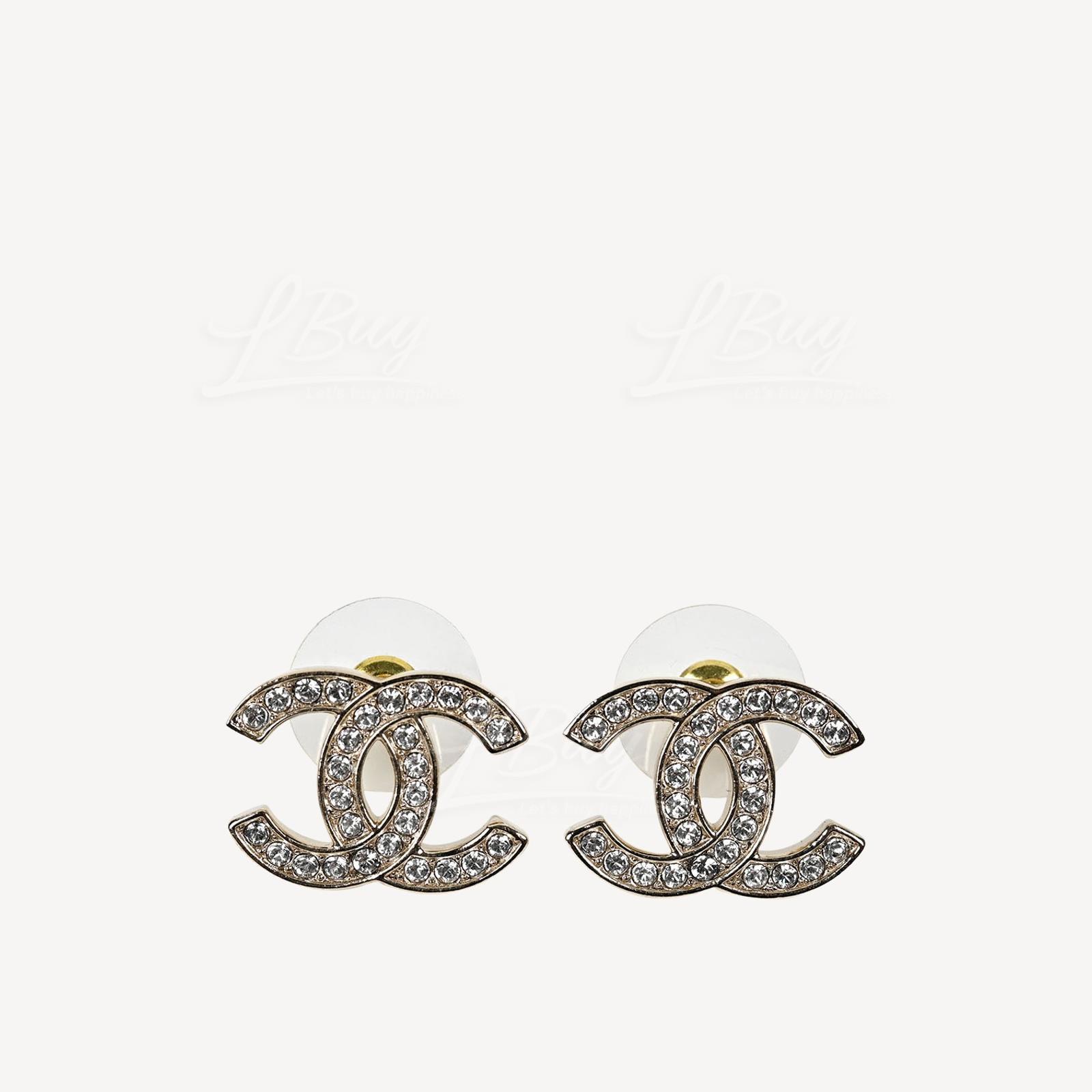 Chanel 金色水钻中号 CC Logo耳环 AB6839