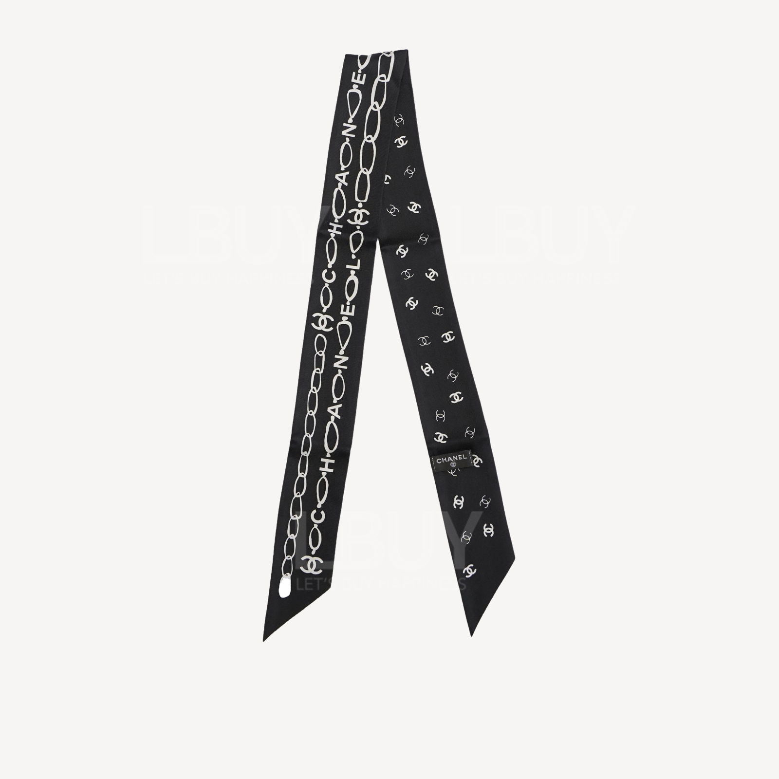 Chanel 黑白 CC Logo 鏈帶圖案 雙面Twilly AA9088