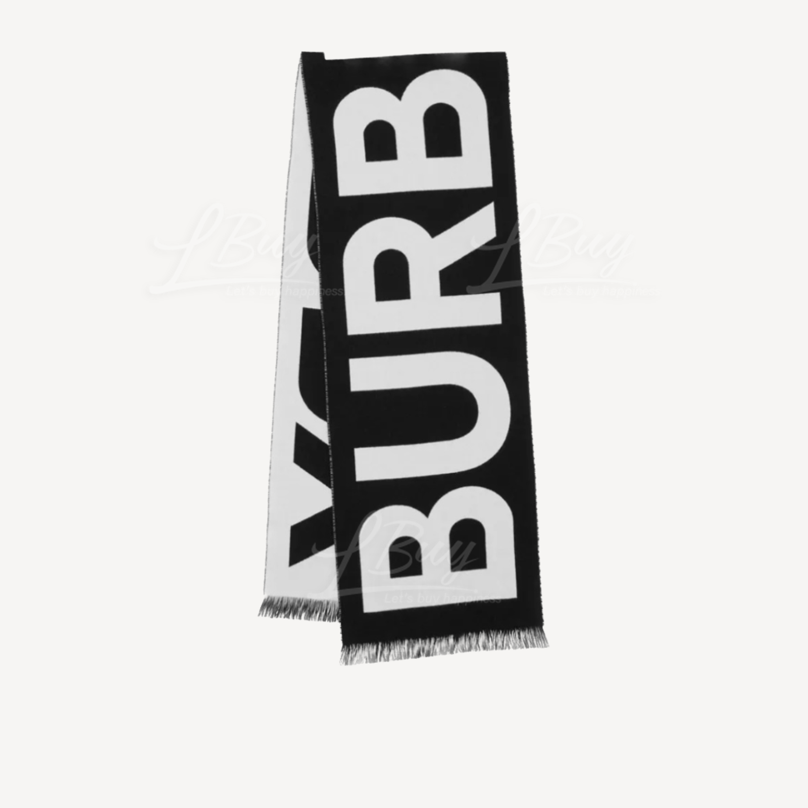 Burberry 經典黑白併Logo雙面羊毛圍巾 黑色