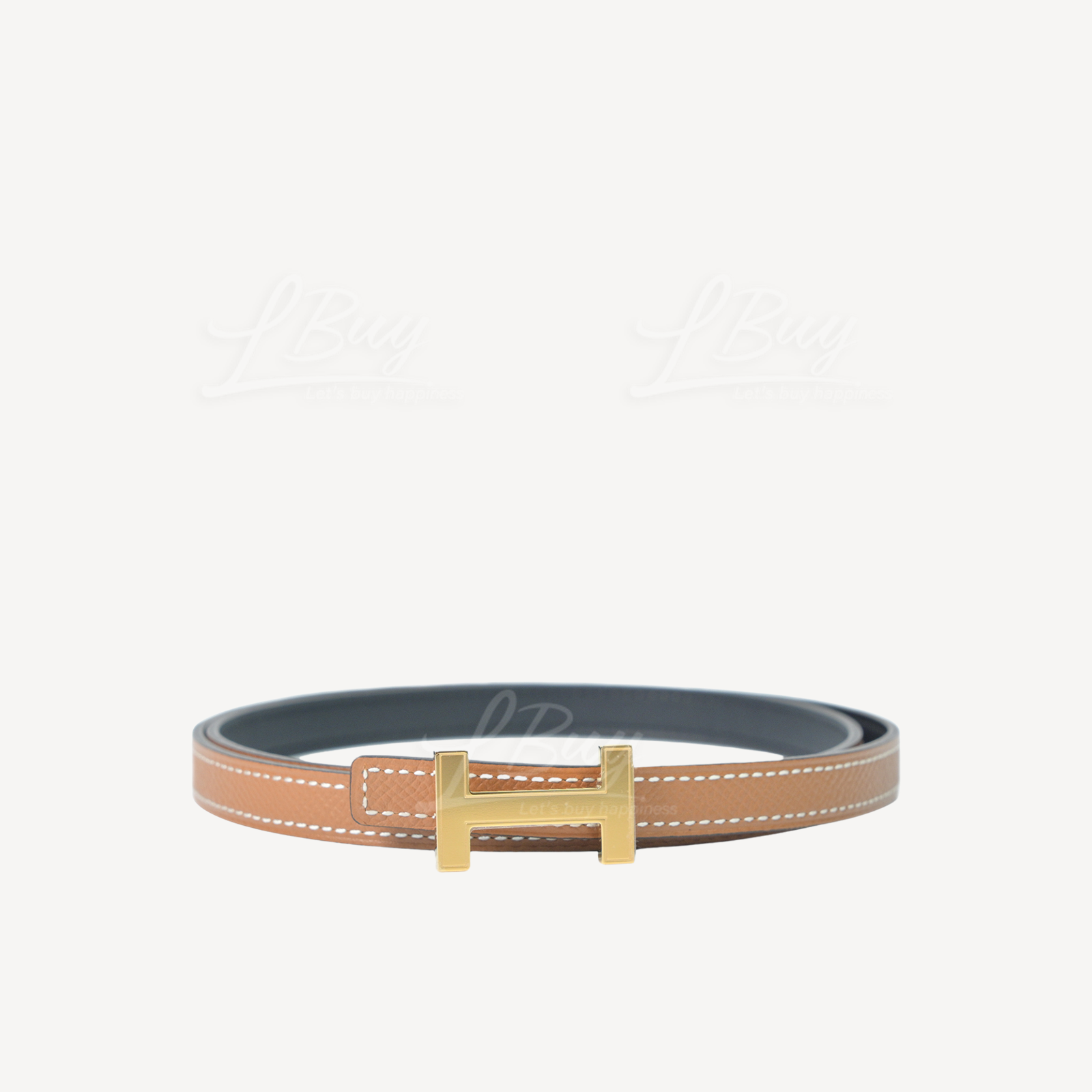 Hermes Focus Belt Buckle 13mm Reversible Leather Strap Gold Black with Gold Hardware