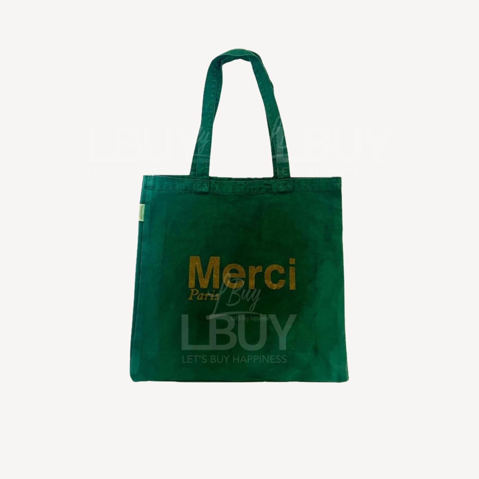 Merci Paris 棕色Logo绿色Large Tote Bag