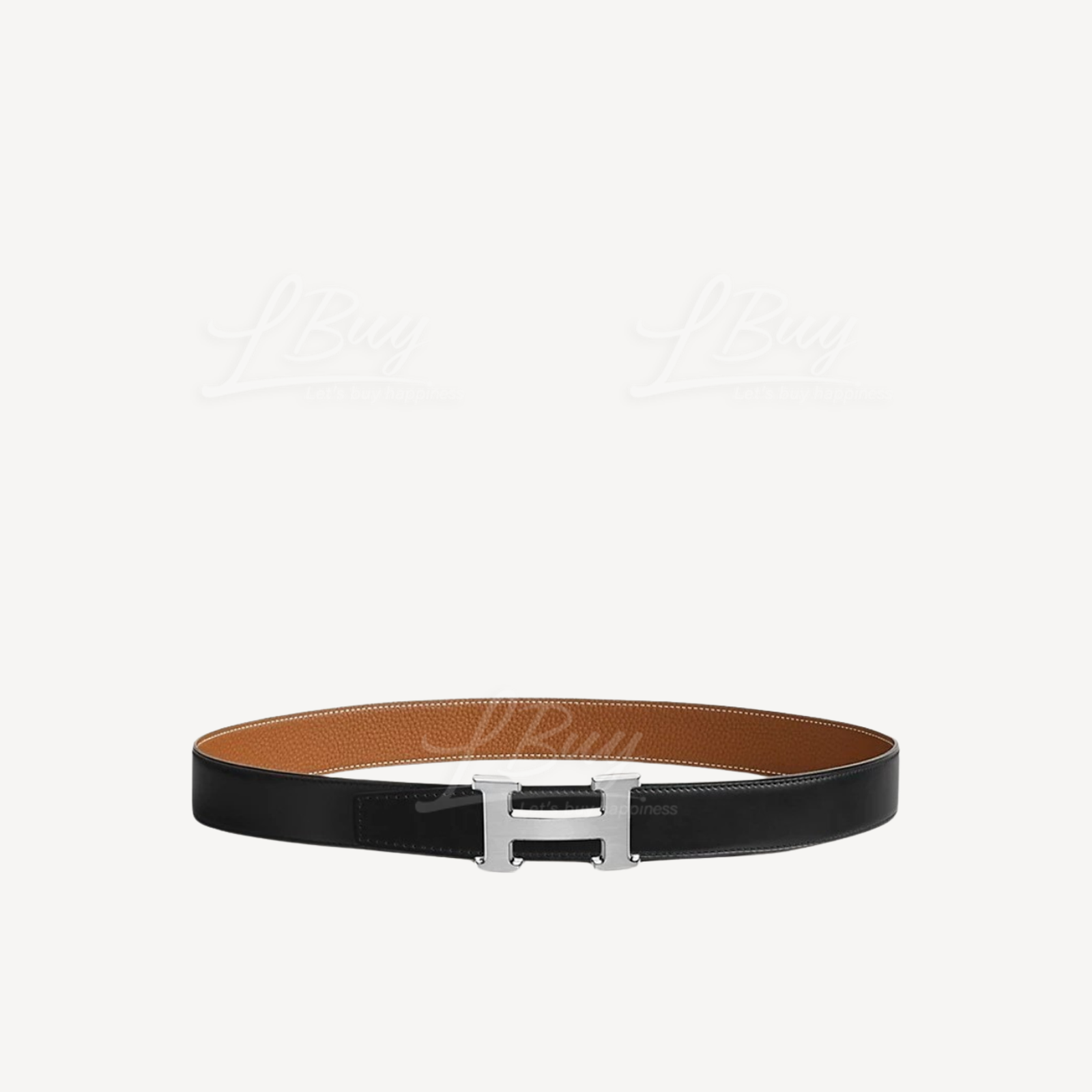 Hermes 32mm H扣雙面皮帶 黑色配金色 銀扣