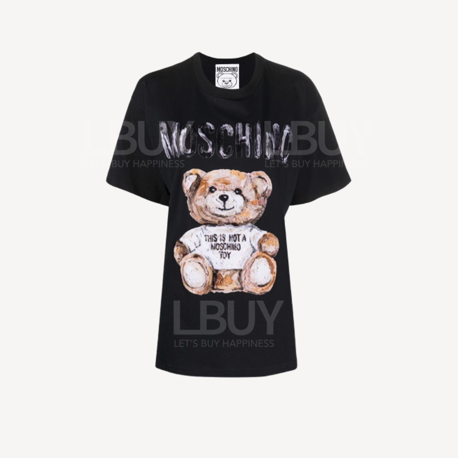 Moschino Couture Contrasting Velvet Logo And Teddy Print Overside T-Shirt Black