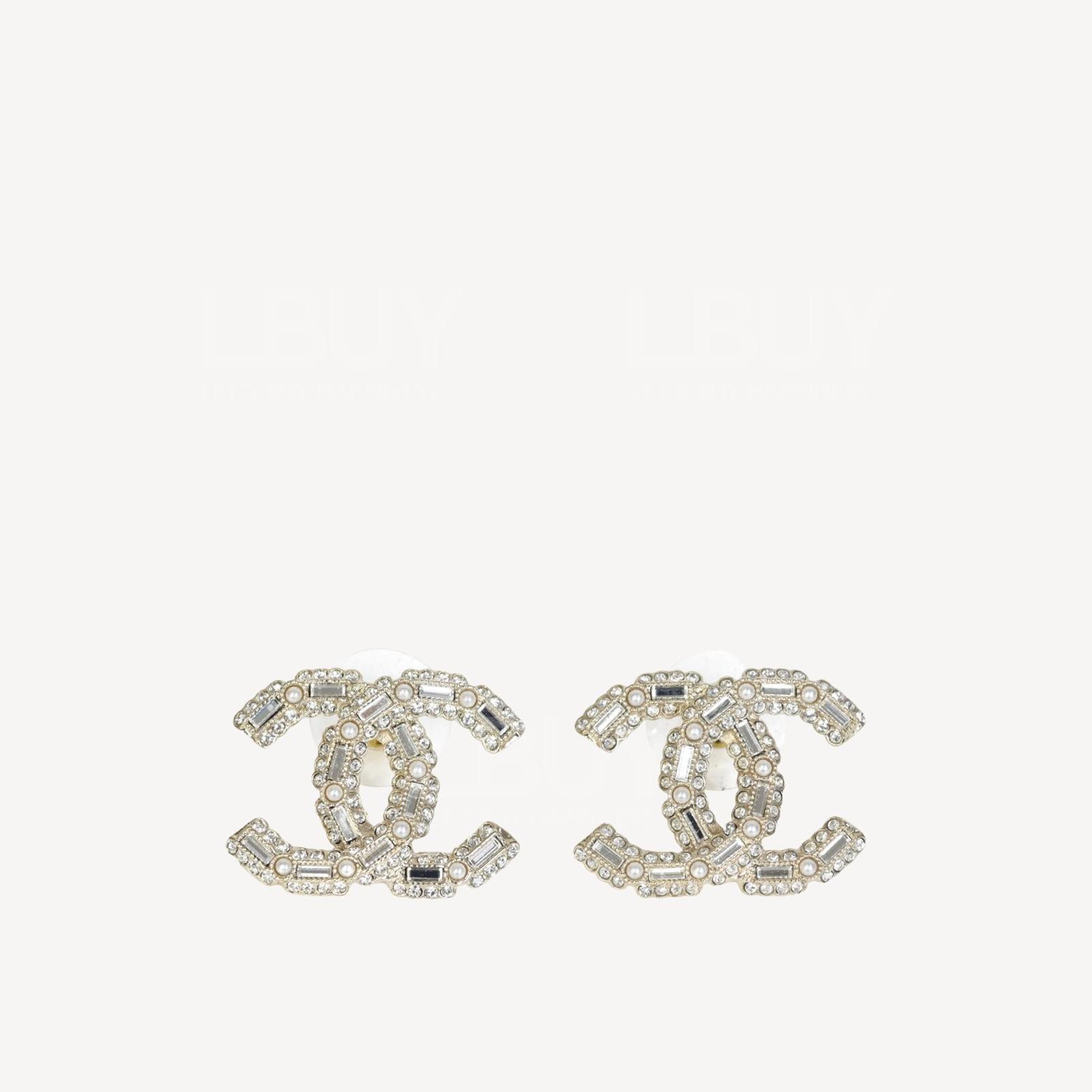 Chanel Gold Rhinestone Pearl CC Logo Large Earrings AB9704