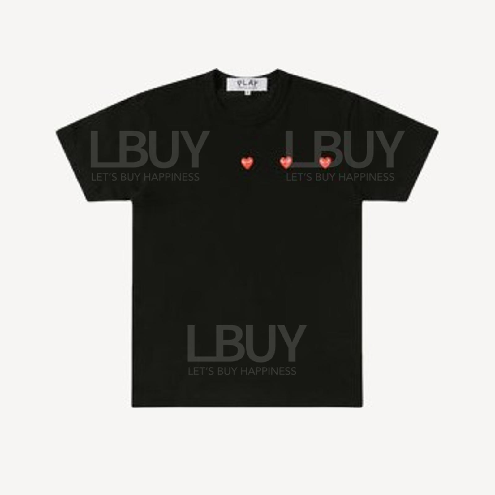 Comme des Garçons Play Horizontal 3 Heart Logo Men's Short-Sleeved T-Shirt Black T337