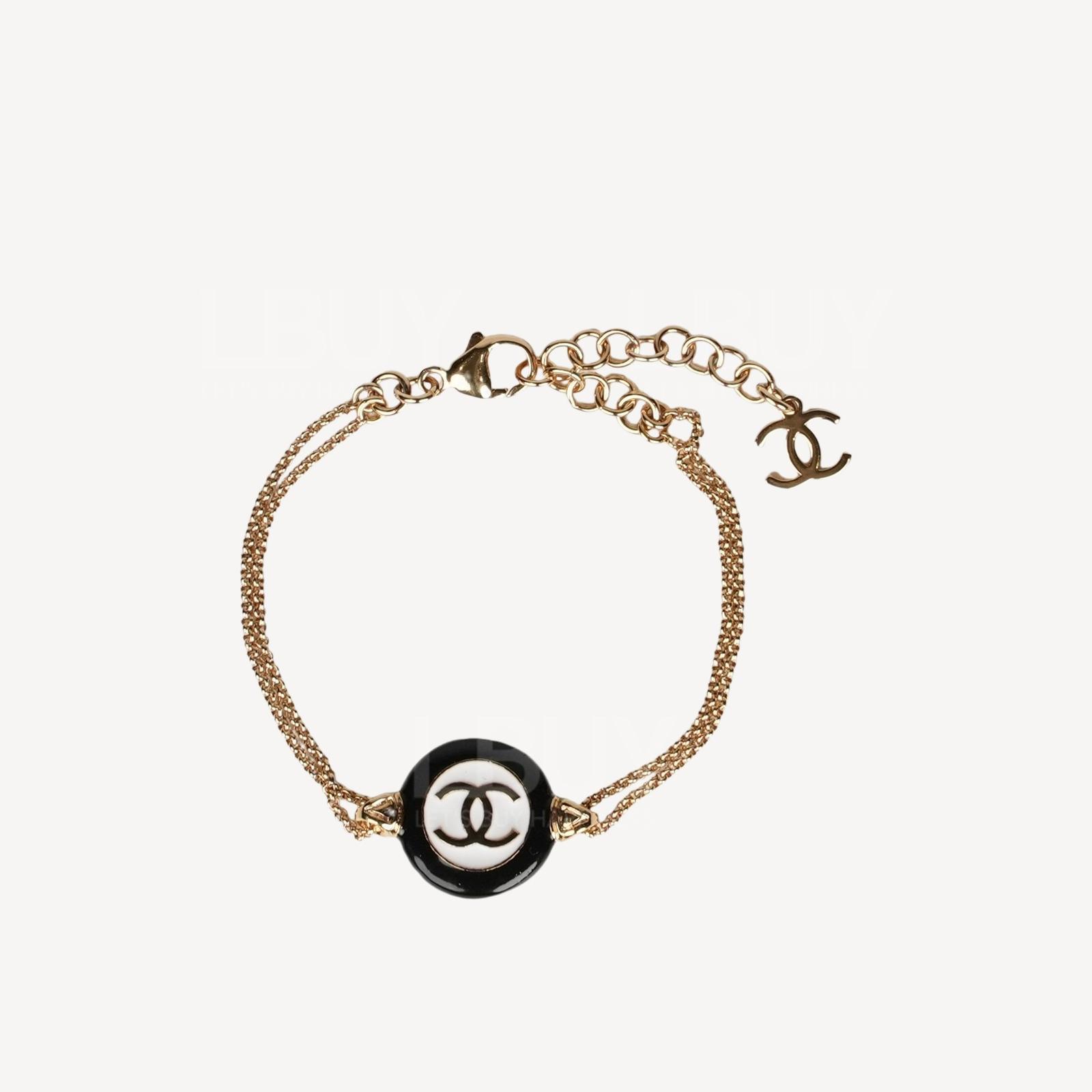 Chanel 金色CC Logo复古黑白钮扣造型 手链 ABC989