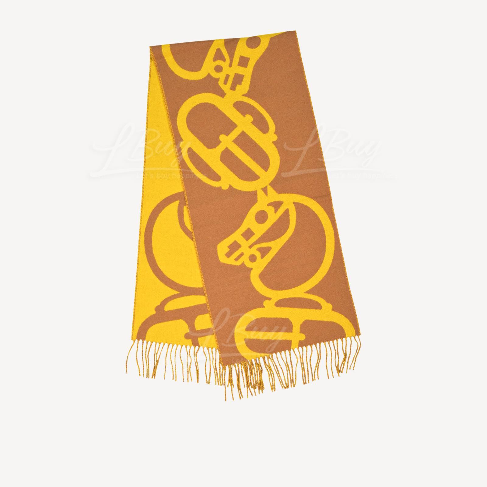 Hermes Boucles Et Camails Muffler Cashmere Scarf Jaune Ocre