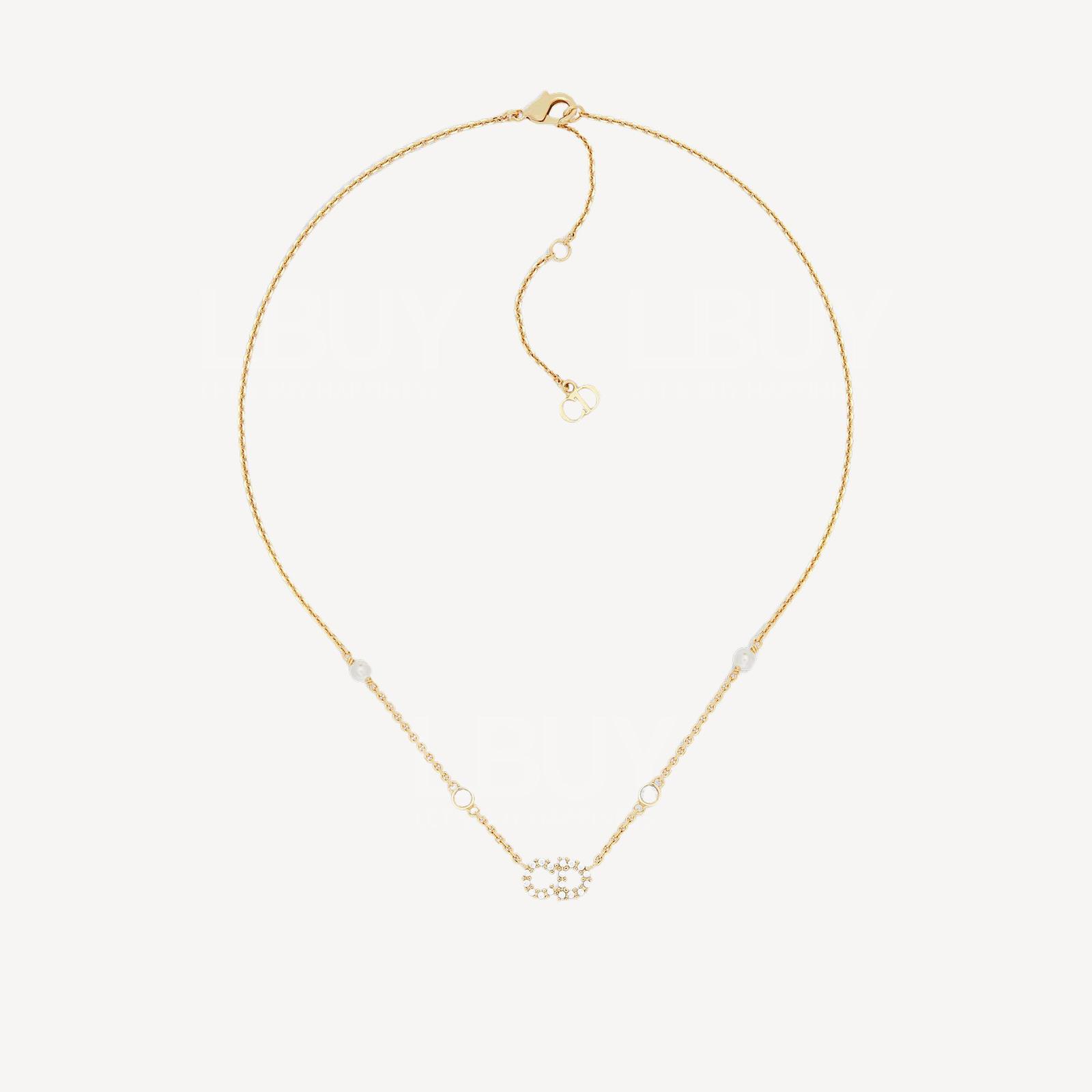 Dior Clair D Lune Necklace Gold-Finish Metal and White Crystals N1033
