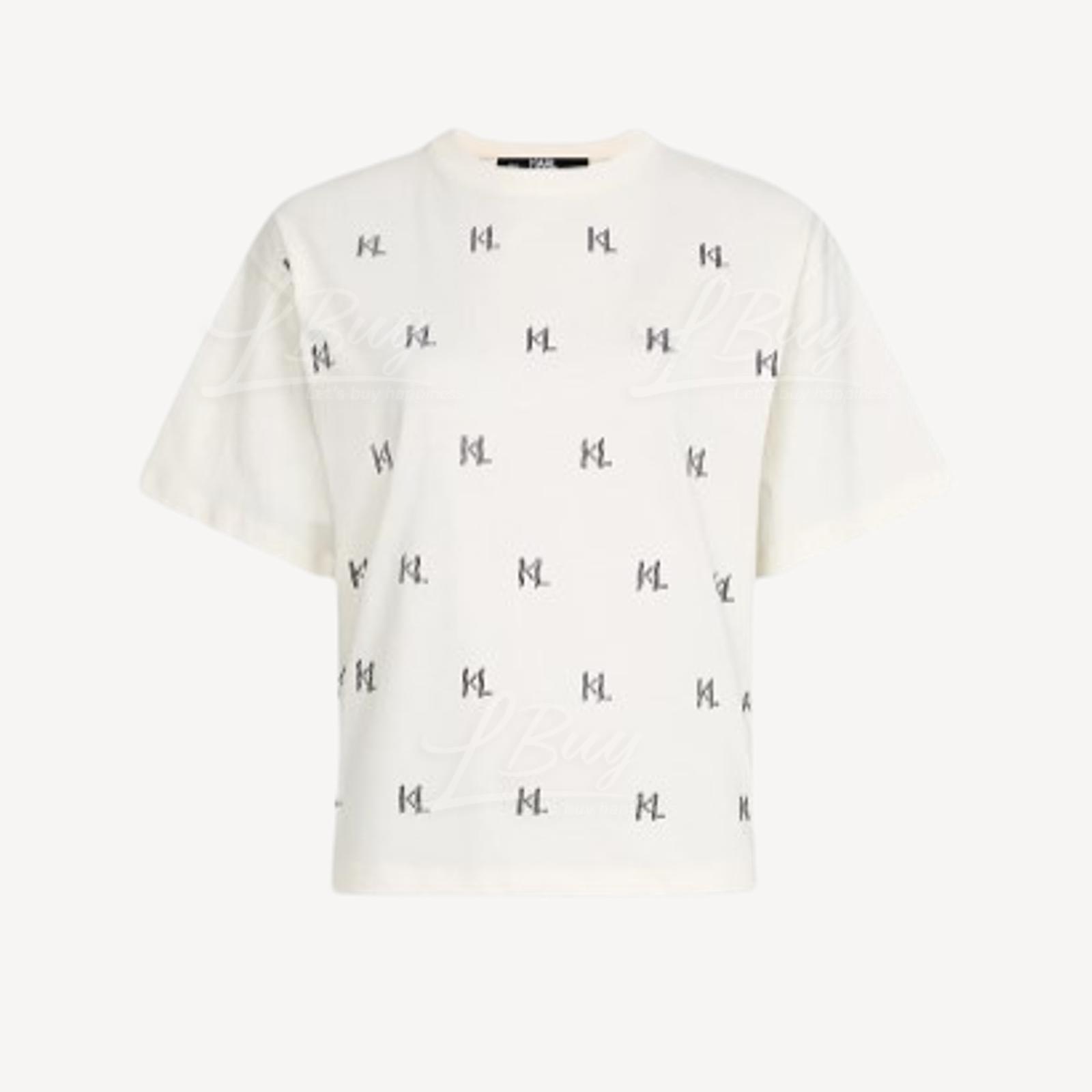 Karl Lagerfeld Monogram Rhinestone T-shirt Off-White Colour