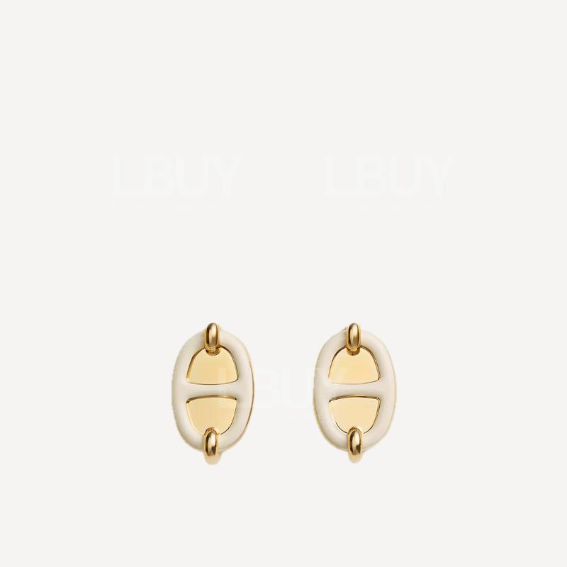 Hermes Mini Maillon Earrings 耳環 白色配金色