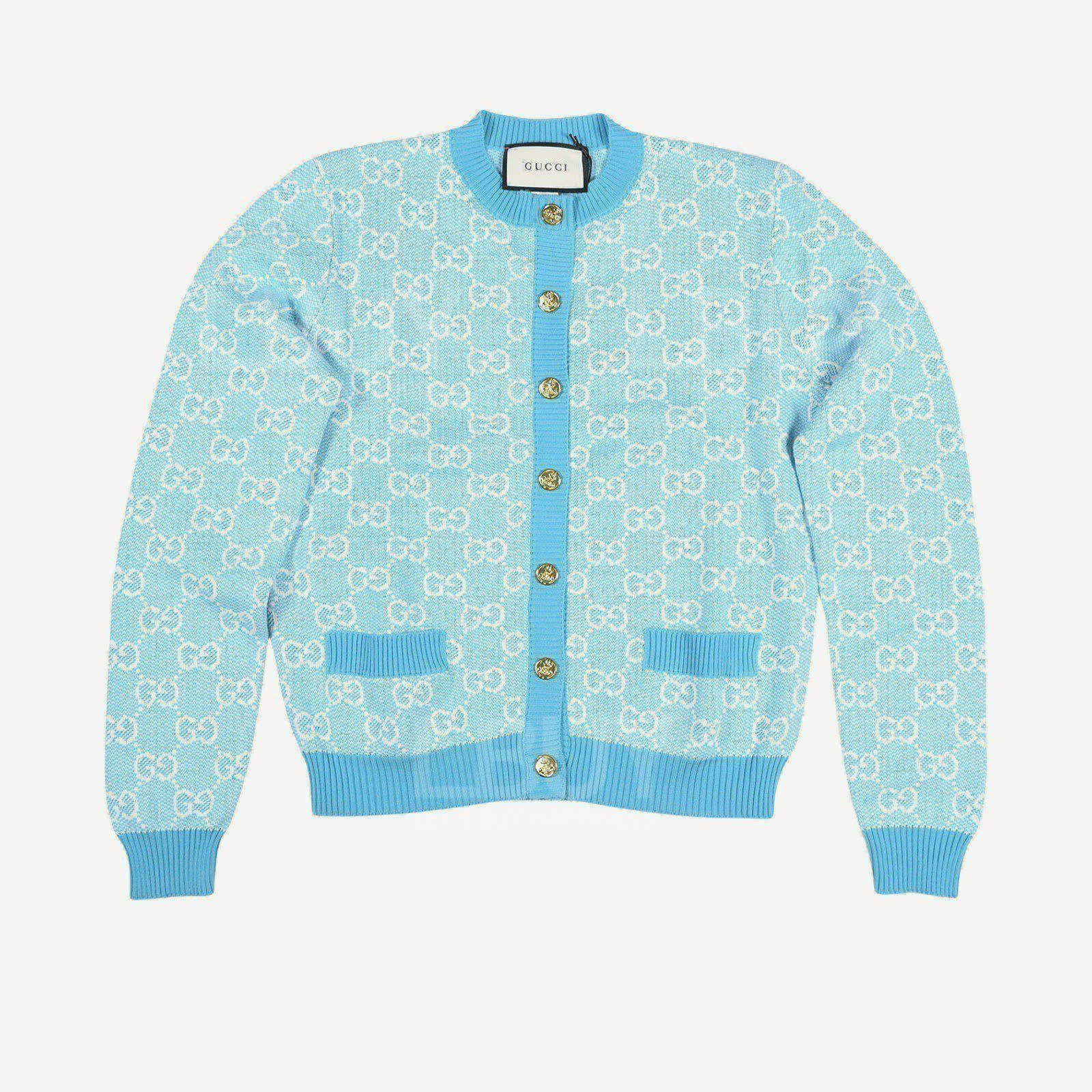 Gucci GG logo 淺藍色羊毛混紡珠地棉外套