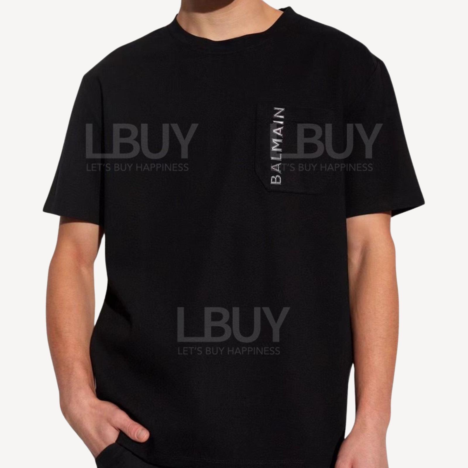 Balmain 男装黑色并银色Logo Tee
