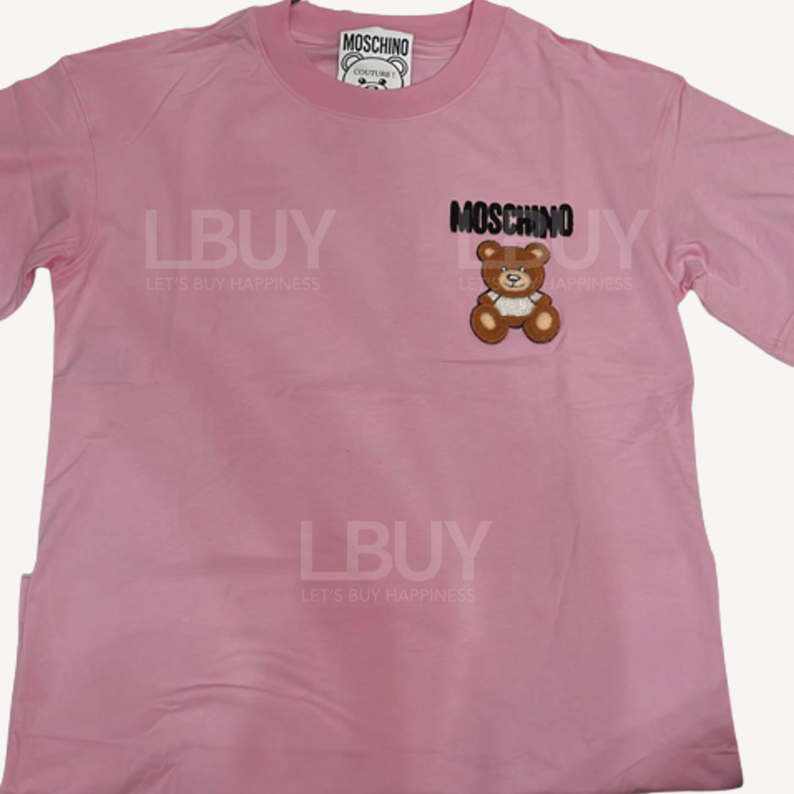 Moschino Couture 立体泰迪熊及黑色Moschino标志 短袖T恤连衣裙 粉红色