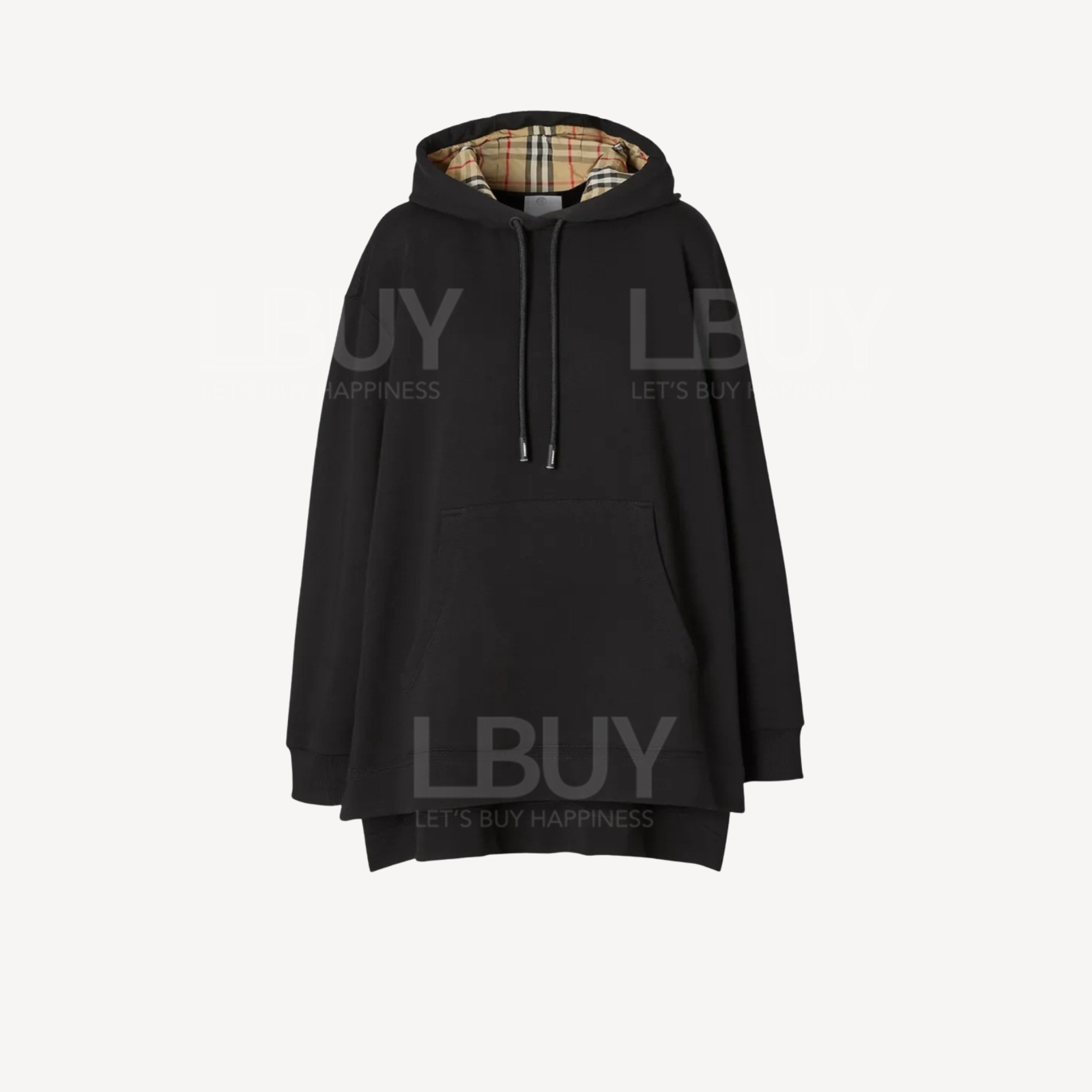 BURBERRY - Hoodie - Black Jersey Check Hood Oversized
