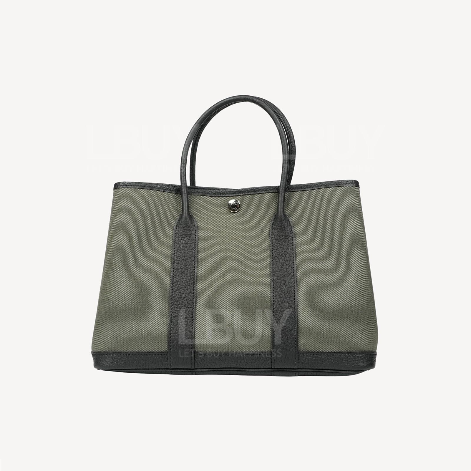 Hermes Garden Party 30 Bag 灰綠色併黑色 軍事帆布併皮