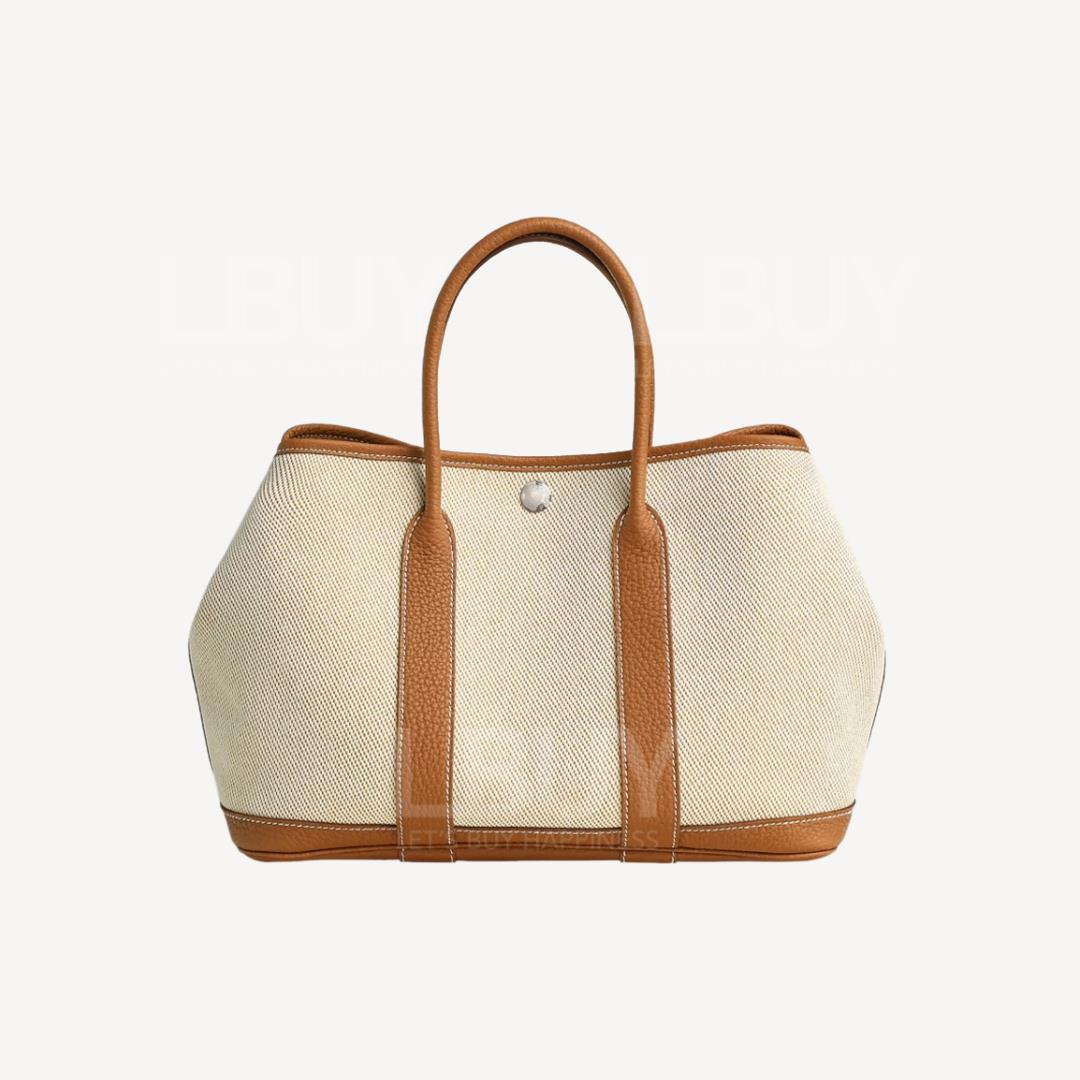 Hermes Garden Party 30 Bag 編織格紋 沙礫色併金色