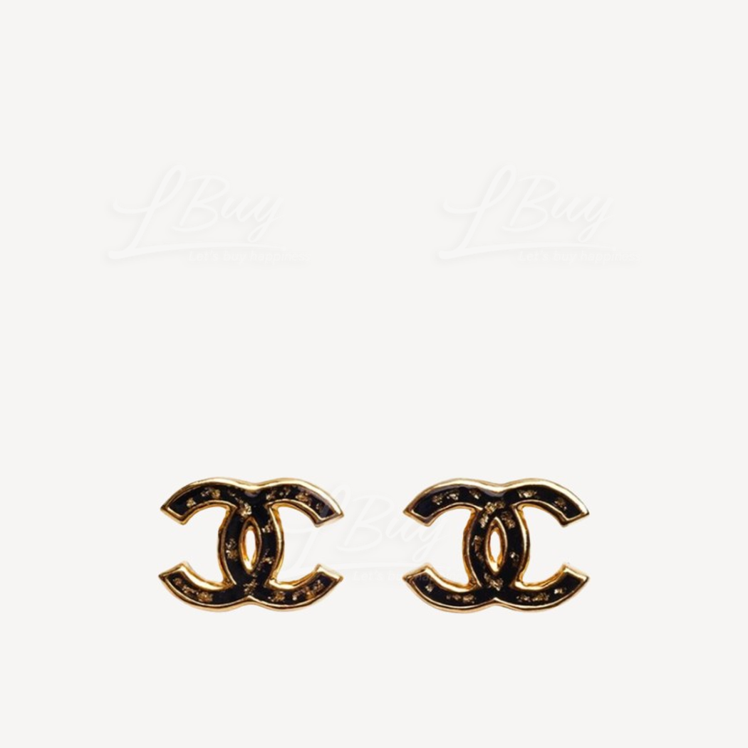 Chanel Black Rhinestone CC Logo Earrings ABA137