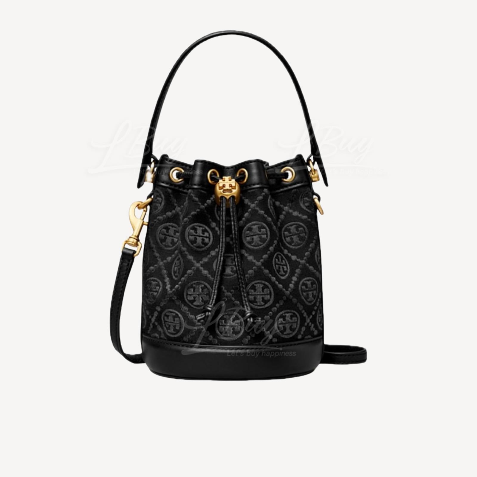 Tory Burch Mini T Logo Monogram 桶袋 黑色 152130