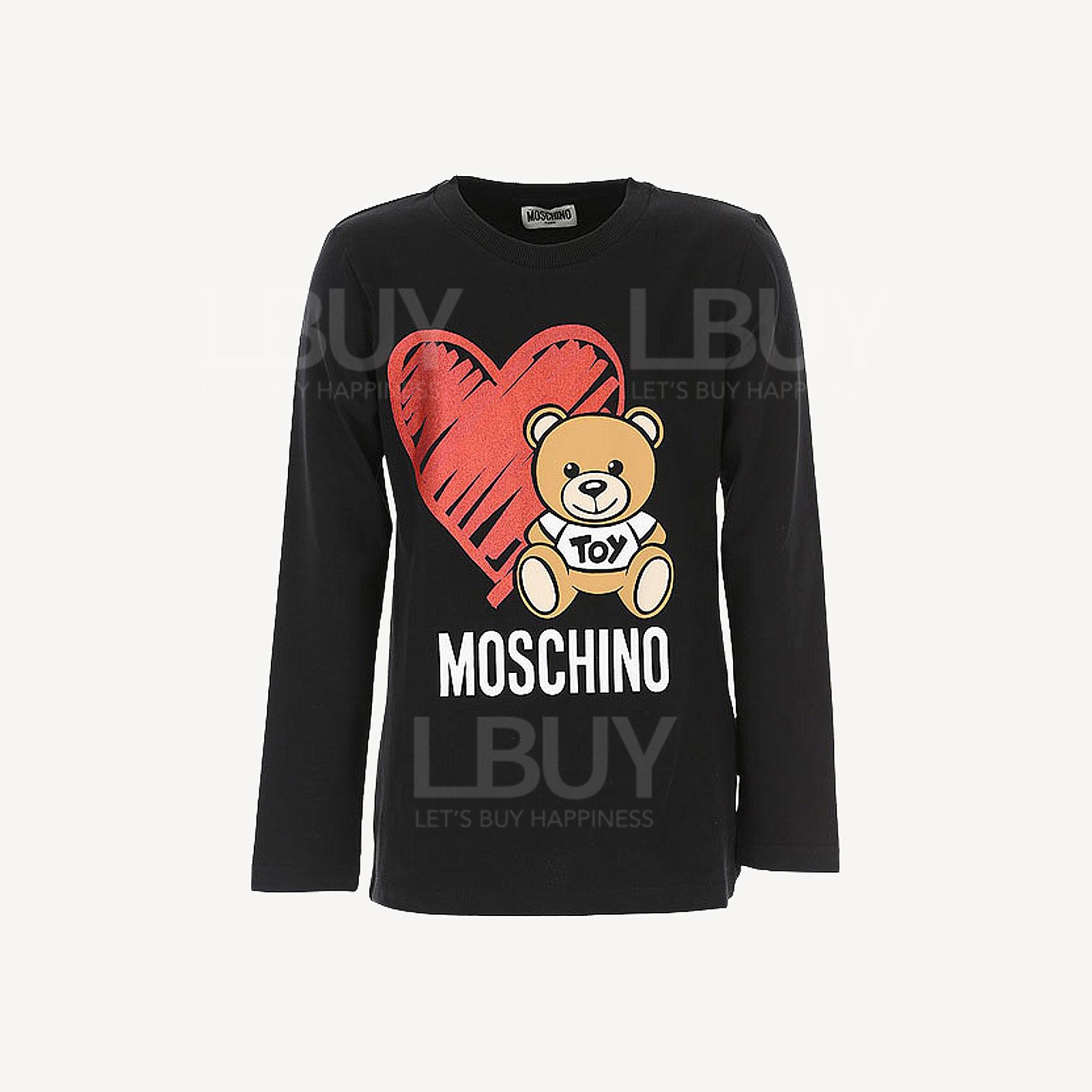 Moschino Kids 紅心泰迪熊 長袖T恤 黑色