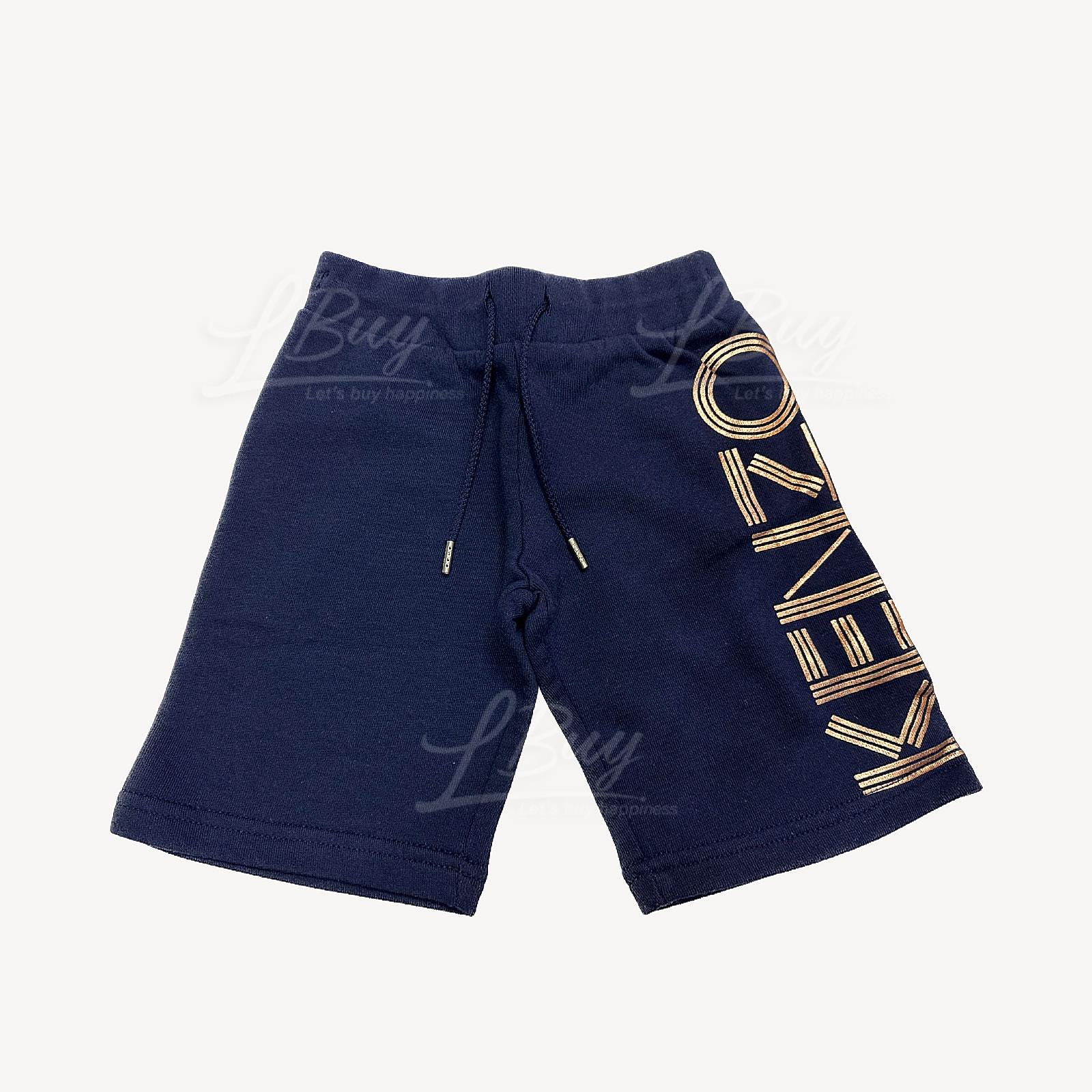 Kenzo Kids 玫瑰金色Logo深藍色棉質短褲