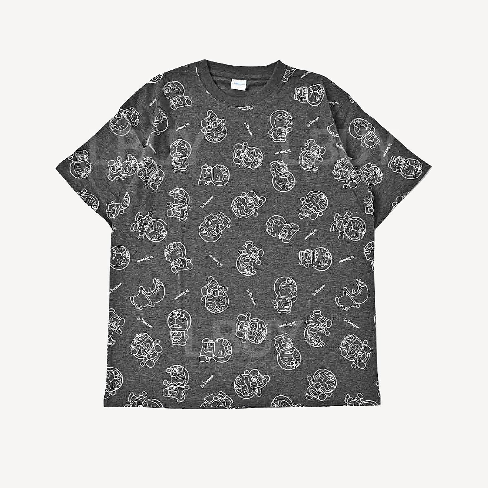 多啦A梦印花黑色短袖T恤 