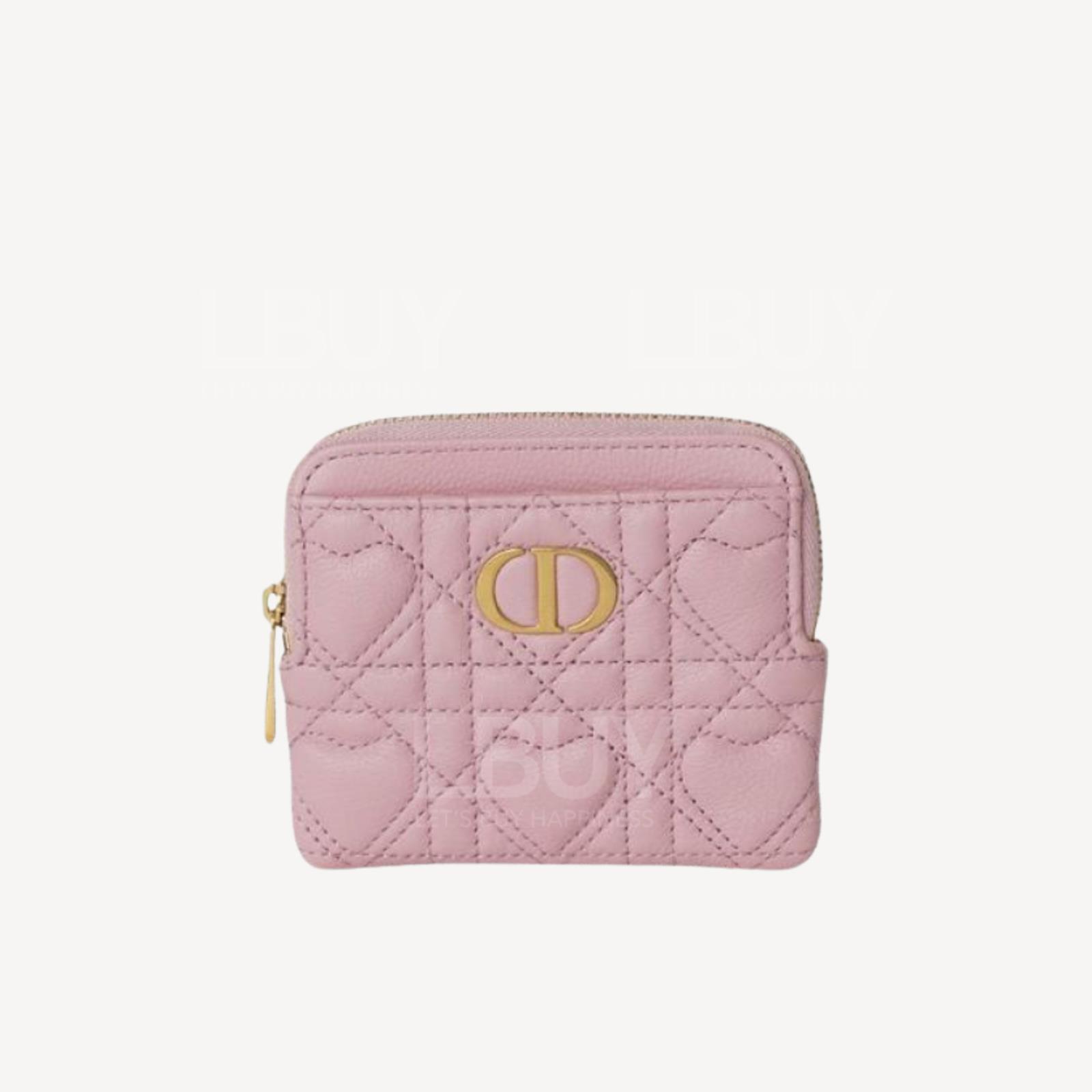Dior Caro Lavender Wallet Latte Cannage Calfskin with Heart Motif Pink Japan Only