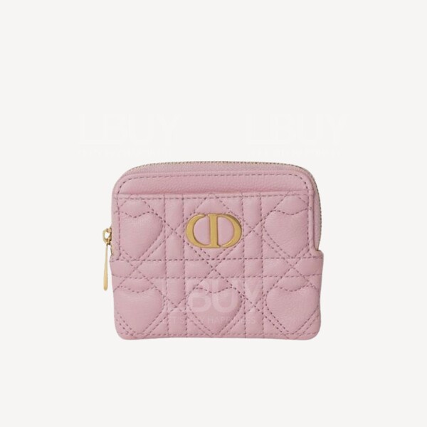 Dior-Dior Caro Lavender Wallet Latte Cannage Calfskin with Heart