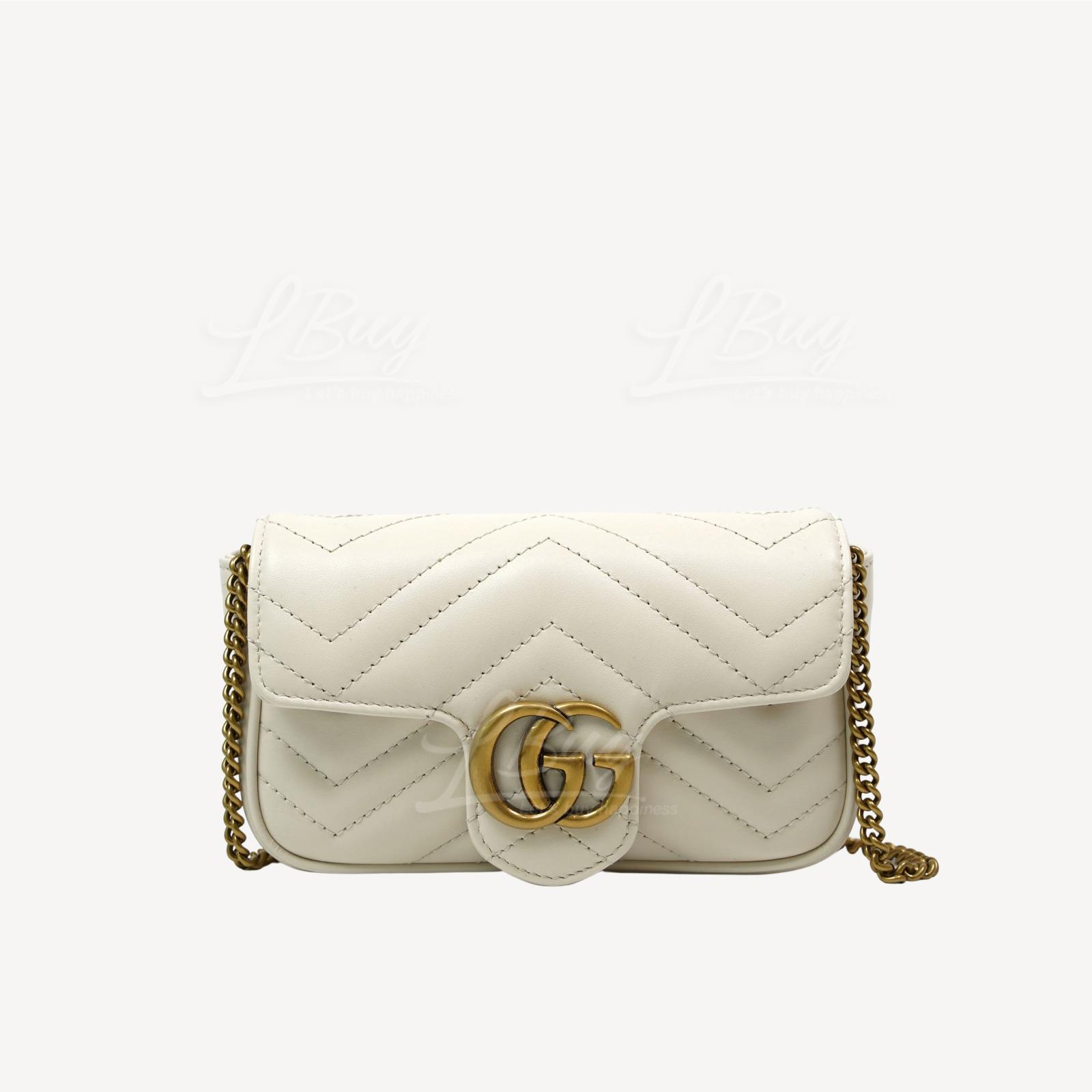 Gucci GG Logo Marmont 绗缝皮革超迷你袋斜背袋 白色 476433