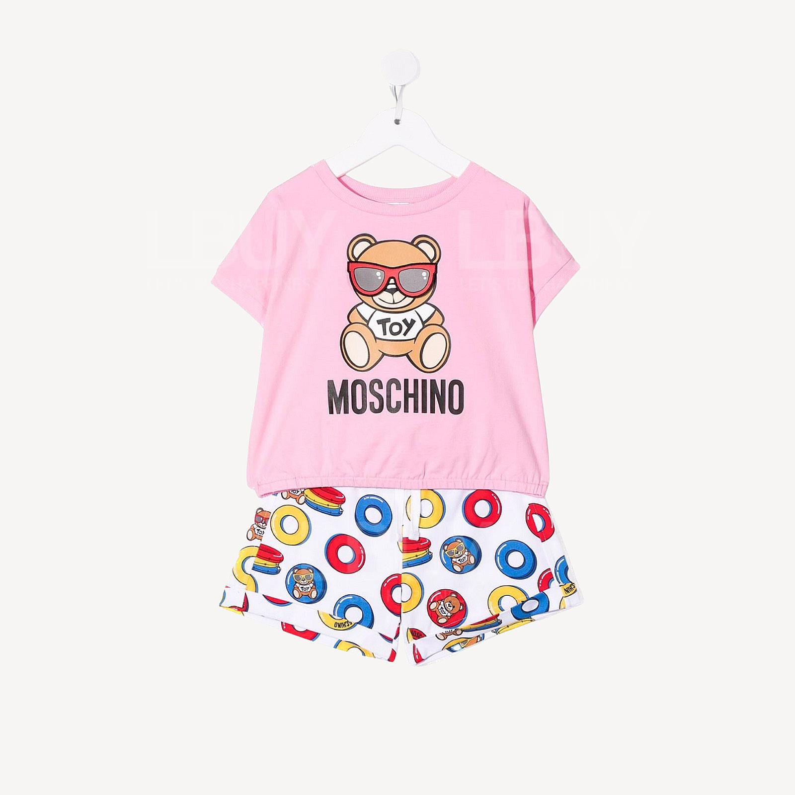 Moschino Kids Set Short Sleeves Tee T-Shirt and Shorts White and Pink