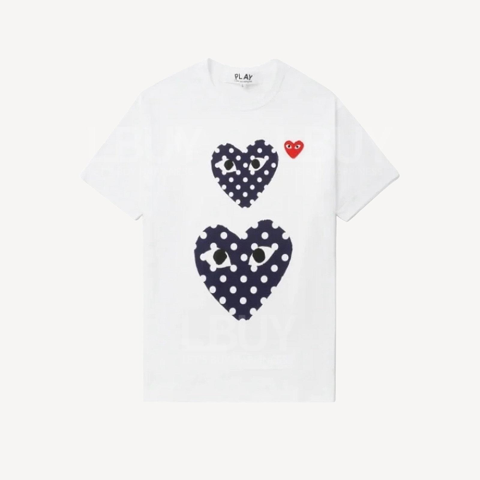 Play 白色拼藍色細心波點短袖T恤