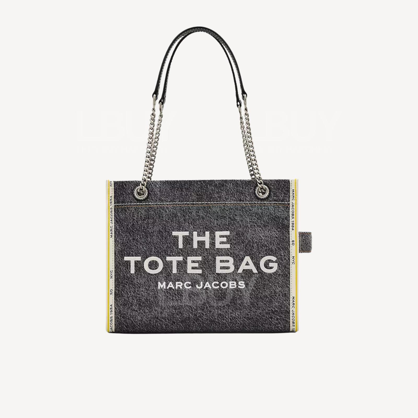 Marc Jacobs The Denim Chain Medium Tote Bag 牛仔中号链条托特手袋 洗水黑色