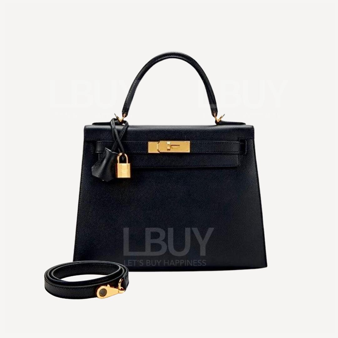 Hermes Kelly 28 Black Epsom Leather Buckle