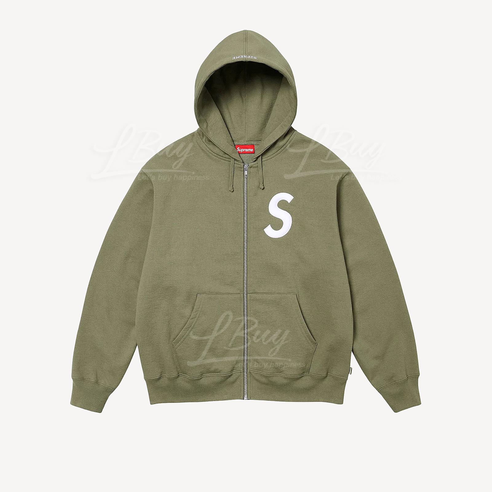 SUPREME S LOGO ZIP UP HOODED SWEATSHIRT OLIVE