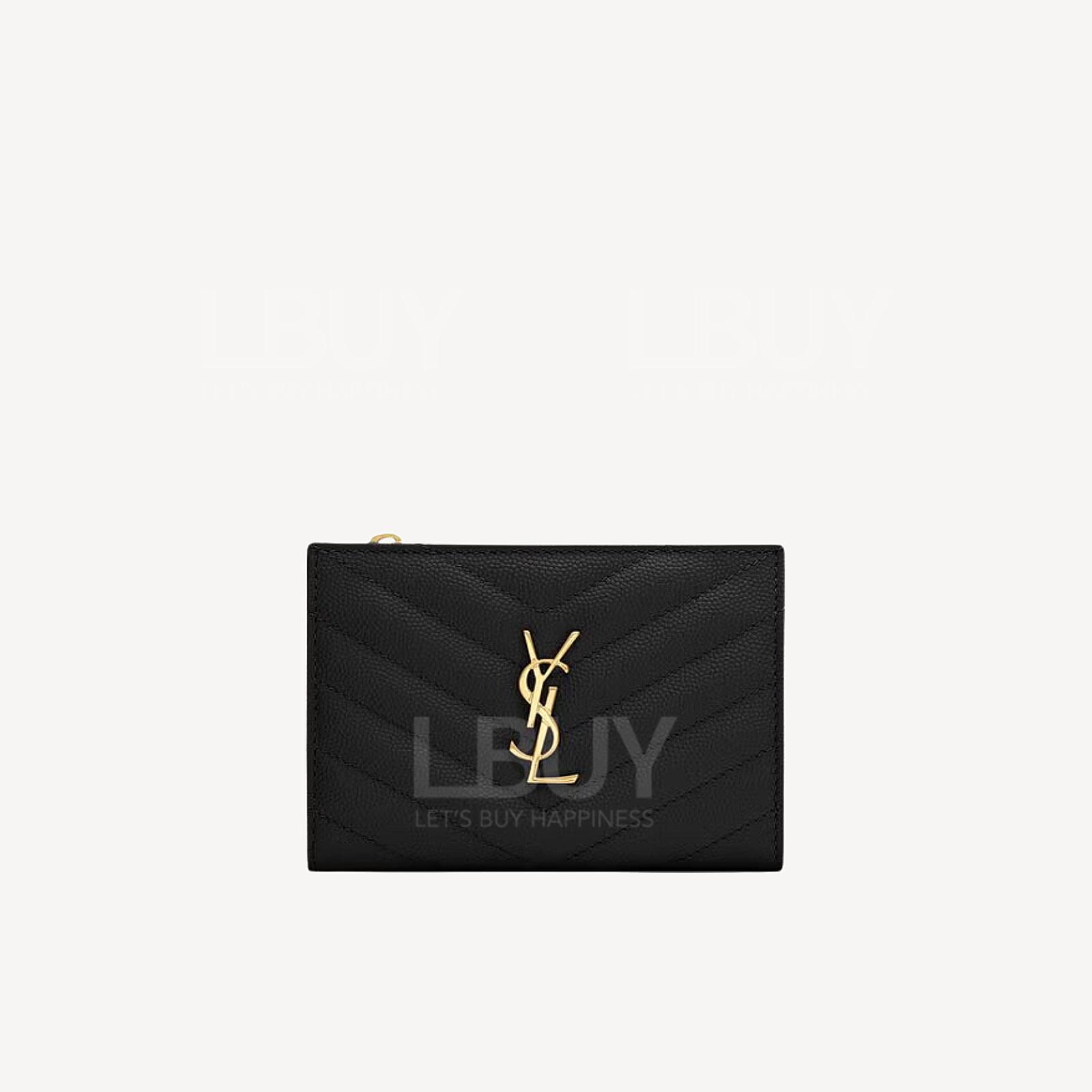 YSL Monogram Granular Embossed Leather Zipper Bifold Wallet