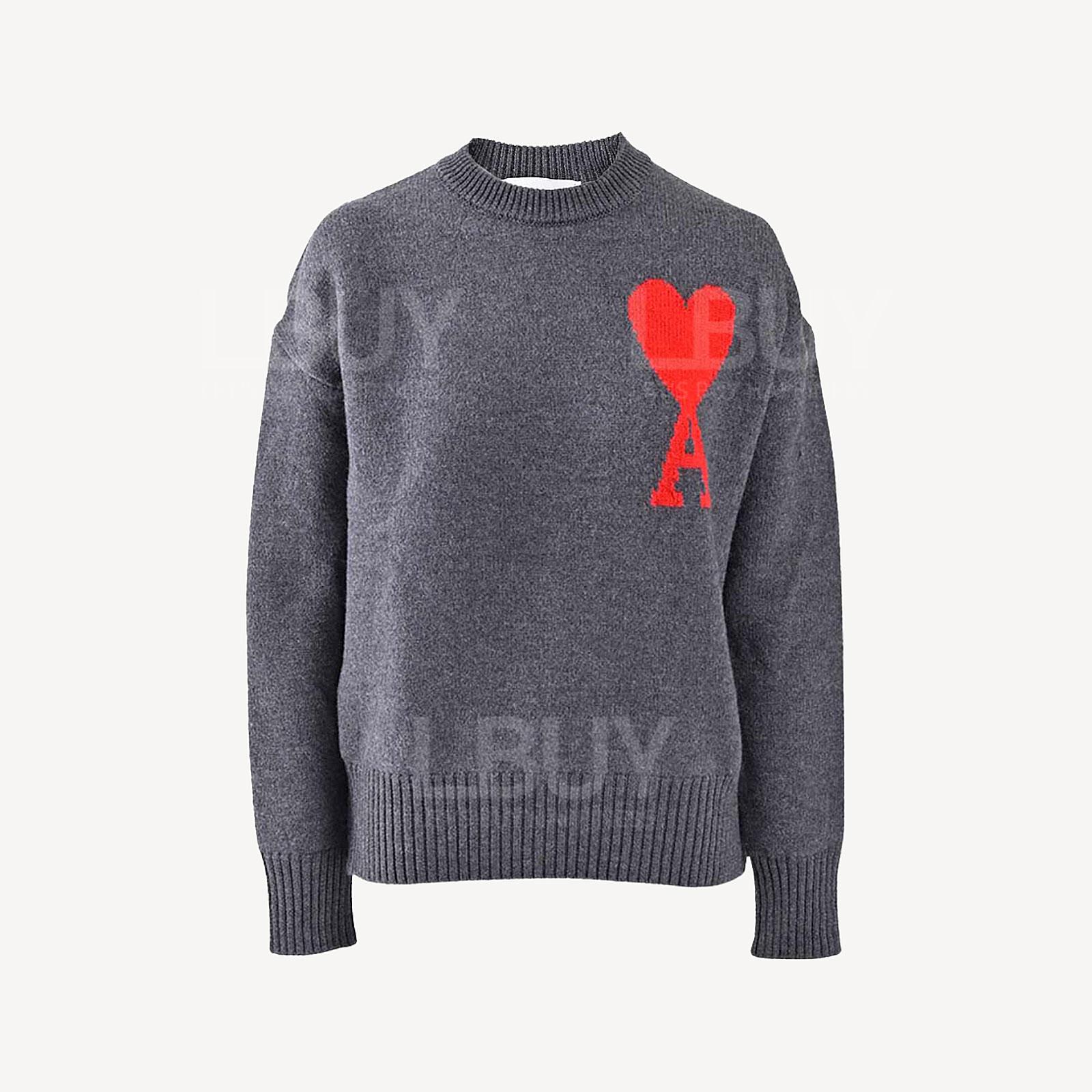 Ami Paris Red Heart Wool Sweater Grey UKS002