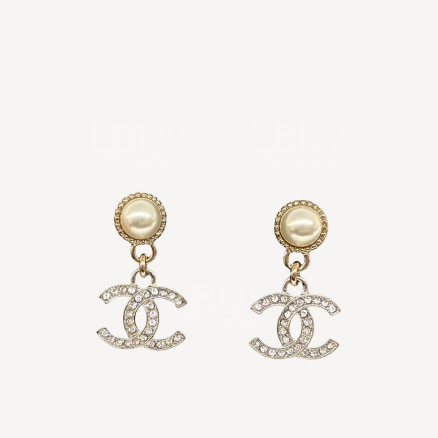 Chanel CC Logo Pearl Earrings ABE547