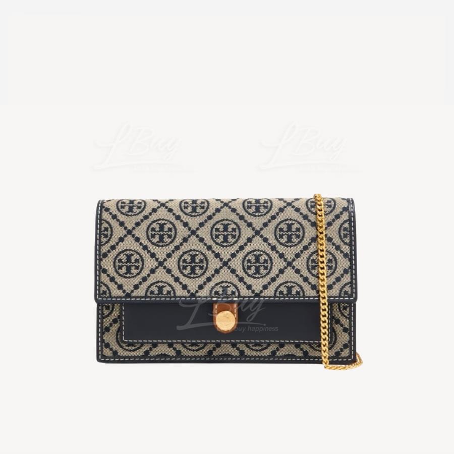 Tory Burch T Monogram 深蓝色提花迷你炼条包 160486-405